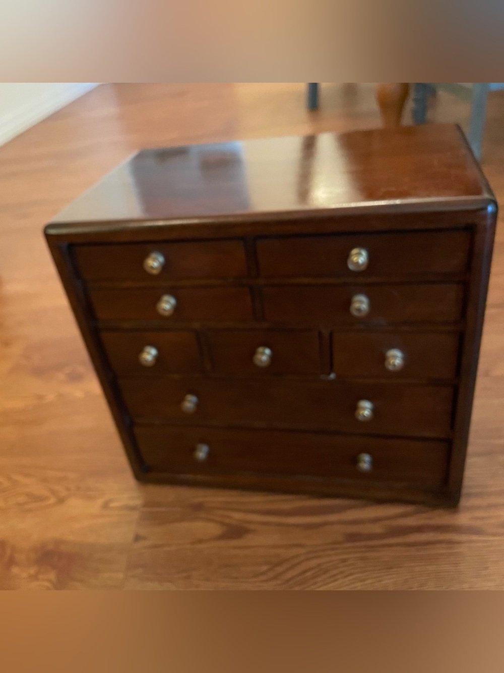 Vintage Hand Crafted Walnut 9 Drawer Jewelry Chest Felt Lined